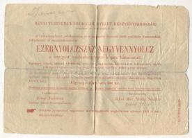 1898. 1848-as 100Ft "Kossuth bankó" Révai testvérek által kiadott hirdetménye T:IV (ragasz...