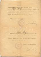 1945 MÁV alkalmazottnak kiállított mentesítő igazolása, magyarul, oroszul