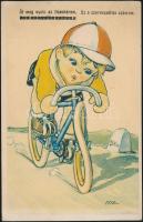 Cycling boy, humour, artist signed