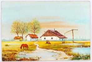 Rónai Antal (1926-): Gémeskút. Olaj, farost, jelzett, 20×30 cm