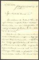 1908 Fürst Aladár irodalmár levele Lyka Károlyhoz? Igen tisztelt Tanár Úr! megszólítással, melyben Kismartonról írandó judaika vonatkozású munkájával kapcsolatban tesz fel kérdéseket 3 beírt oldal