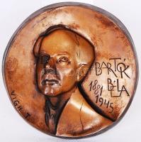 Vigh Tamás (1926-2010): Bartók Béla emlék plakett, bronz, jelzett, díszdobozban, d:9 cm