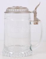 Ónfedelű üveg söröskupa /  Glass beer jug with tin lid, 17cm