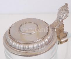 Ónfedelű üveg söröskupa / 
Glass beer jug with tin lid, 17cm