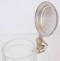 Ónfedelű üveg söröskupa / 
Glass beer jug with tin lid, 17cm