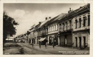 Rimaszombat, Rimavska Sobota; Masaryk tér, kávéház, étterem, Bata, Sámuel Altmann, Dickmann, Cejza Roth Géza, Blau Vilmos üzletei / square, café, restaurant, shops + Rimaszombat visszatért 1938 So. Stpl.