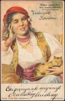 Hungarian gypsy girl, folklore litho (Rb)