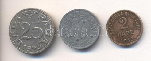Montenegró 1913. 2P + Jugoszlávia 1920. 10P + 25P T:2,2-,3
Montenegro 1913. 2 Pare + Yugoslavia 1920...