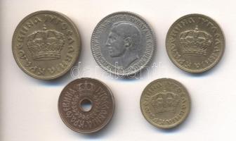 Jugoszlávia 1925. 1D + 1938. 25P + 50P + 1D + 2D T:2,2- Yugoslavia 1925. 1 Dinar + 1938. 25 Para + 50 Para + 1 Dinar + 2 Dinar C:XF,VF