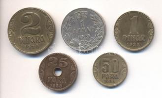 Jugoszlávia 1925. 1D + 1938. 25P + 50P + 1D + 2D T:2,2-
Yugoslavia 1925. 1 Dinar + 1938. 25 Para + 5...