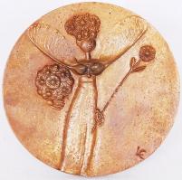 Ligeti Erika (1934-2009): Tündér. Bronz plakett, jelzett, díszdobozban, d:10 cm