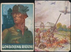 3 db katonai tematikájú művészlap a második világháború idejéből