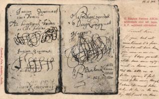 Rákóczi Ferenc ABC-s könyvének első két lapja, saját kezű aláírásával / Book with the signature of RÁkóczi (fl)