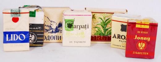 cca 1970 7db bontatlan és bontott csomag külföldi cigaretta: Virginia , Smart, Johnny, Aroma, Lido, Carpati, Rodopi cigaretta