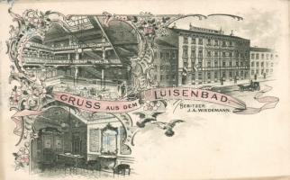 München, Hotel Luisenbad / swimming pool, interior, floral Art Nouveau litho (EK)