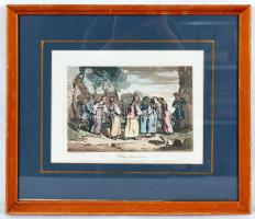 John August Atkinson (1775–1833): Villiage Amusements. Színezett aquatinta, papír, jelzett, üvegezett keretben, 35x41cm