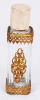 Régi parfümös üvegcse réz díszítéssel /  Vintage perfume glass, 7,5x2cm