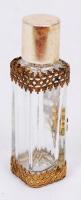 Régi parfümös üvegcse réz díszítéssel / 
Vintage perfume glass, 7,5x2cm