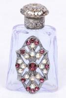 Régi parfümös üvegcse fém- és kődíszekkel /  Vintage perfume glass, 7,5x4cm