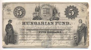 1852. 5$ "A" "Kossuth bankó" fekete számozással "Adolphe Gyurmán" függőleges aláírásával, kartonra ragasztva T:III- Hungary 1852. 5 Dollar "A" "Kossuth" with black serial number and with the signature of "Adolphe Gyurmán", stick to cardboard C:VG Adamo SG118e