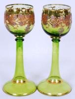 Egy pár, szőlőindákkal díszített, aranyozott boroskupa /  A pair of decorative gold plated wine glasses, 20cm