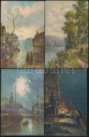 4 db régi művészlap, pinx. Oilette, J.W.G., F.A.