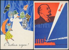 36 db modern, többnyire használatlan szovjet üdvözlő és propaganda lap