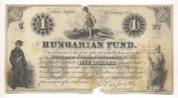 1852. 1$ "C" "Kossuth bankó" piros kézi sorszámozással T:III-(kis papírhiány) Hungary 1852. 1 Dollar "C" with red serial number C:VG(paper miss) Adamo G117/1b.