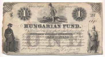 1852. 1$ "C" "Kossuth bankó" fekete számozással "Adolphe Gyurmán" függőleges aláírásával, kartonra ragasztva T:III Hungary 1852. 1 Dollar "C" "Kossuth" with black serial number and with the signature of "Adolphe Gyurmán", stick to cardboard C:F