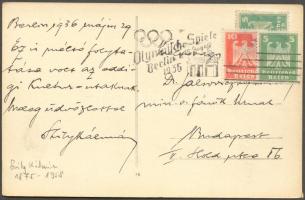 1936 Szily Kálmán fizikus, nyelvész saját kézzel írt képeslapja