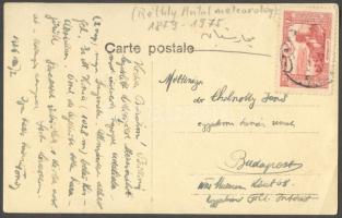 1907 Réthly Antal meteorológus, saját kézzel írt , őt ábrázoló képeslapja Cholnoky Jenő földrajztudósnak Messinából