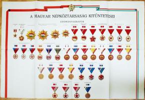 cca 1980 2db tabló a Magyar Népköztársaság kitüntetéseivel, 66x98cm