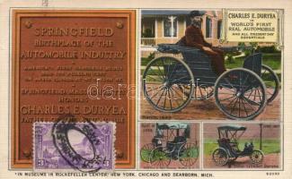 Springfield, Birthplace of the automobile industry; Charles E. Duryea memorial card, automobiles (EK)