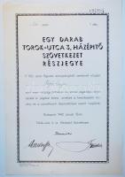 1942. "Török-Utca 3, Házépítő Szövetkezet Részjegye" 100 aranypengőről