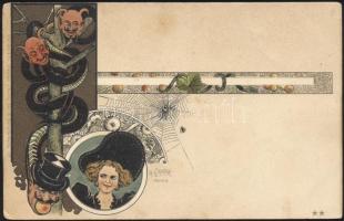 Krampus, Adam and Eve, Art Nouveau litho s: G. Crotta