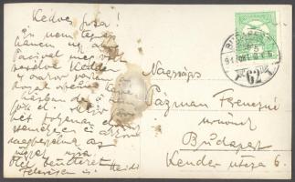 Hetényi Heidelberg Albert zeneszerző kézzel írt képeslapja Pázmánné Kasper Gizella színésznőnek