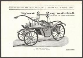 cca 1900 2 db tűzoltókocsi reklámnyomtatvány / fire brigade car commercials 25x17 cm