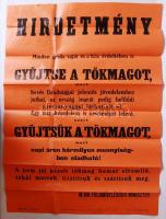 cca 1930 Tökmaggyűjtésre buzdító földművelésügyi miniszteri rendelet plakát 50x70 cm