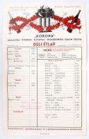 1942 Kiskunfélegyháza Korona étterem étlap