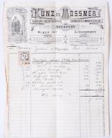 1890 Budapest V., Kunz és Mössmer vászonárus díszes fejléces számla 1kr illetékbélyeggel / Invoice