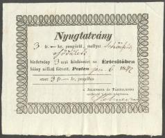 1842 Az Értesítő nyugtája 3Ft hirdetési összegről