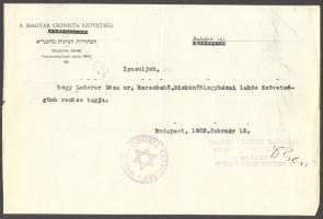 1933 Magyar Cionista Szövetség igazolás / Hungarian Zionist Association certificate