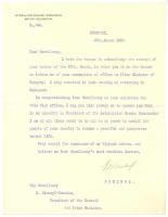 1920 Ernest Troubridge a Duna bizottság elnökének gratuláló levele Simonyi Semadam Károly kinevezett miniszterelnöknek saját kezű aláírásával