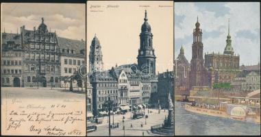 3 db régi német városképes lap (Drezda és Nürnberg) villamosokkal, és a Rathen gőzhajóval / 3 pieces German postcards (Dresden and Nürnberg) with trams and SS Rathen