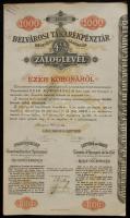 1921. Belvárosi Takarékpénztár Részvénytársaság 4 1/2%-os Záloglevél 1000K-ról három nyelven, szelvényekkel