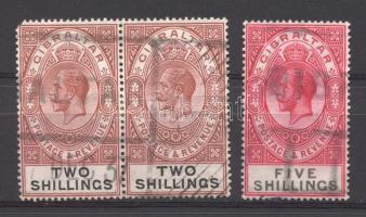 Gibraltár 3 db magas névértékű okmánybélyeg az 1910-es évekből