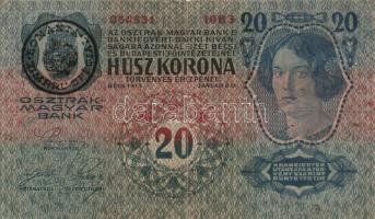 1902-1915. 10K (3x) + 20K főtípus és II. kiadás (7x) + 100K (2x) + 1000K mindegyik bankjegy fekete r...