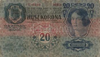 1902-1915. 10K (3x) + 20K főtípus és II. kiadás (7x) + 100K (2x) + 1000K mindegyik bankjegy fekete r...