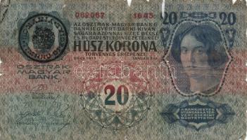 1902-1915. 10K (3x) + 20K főtípus és II. kiadás (7x) + 100K (2x) + 1000K mindegyik bankjegy fekete r...