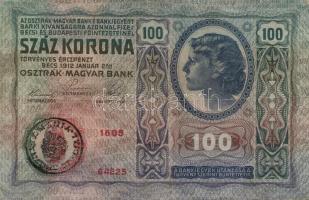 1902-1915. 10K (3x) + 20K főtípus és II. kiadás (7x) + 100K (2x) + 1000K mindegyik bankjegy fekete r...